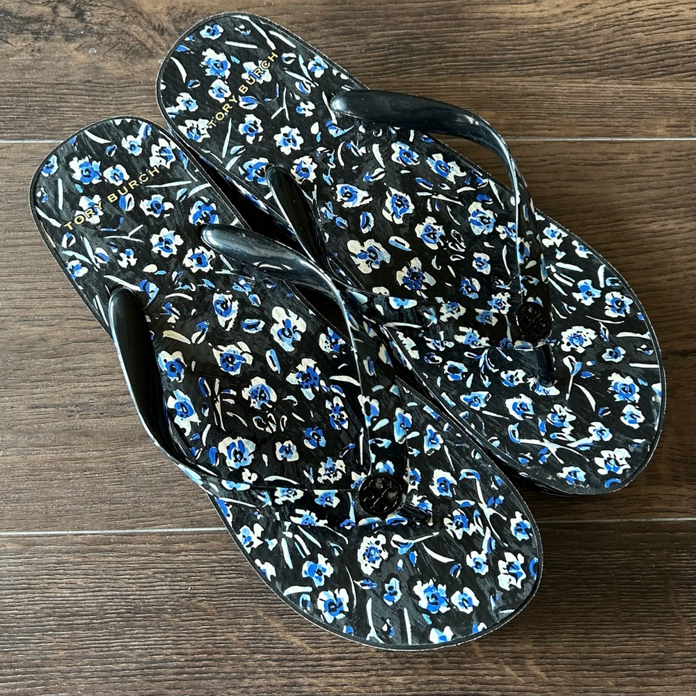Tory Burch Printed Cut-Out Wedge Flip Flop